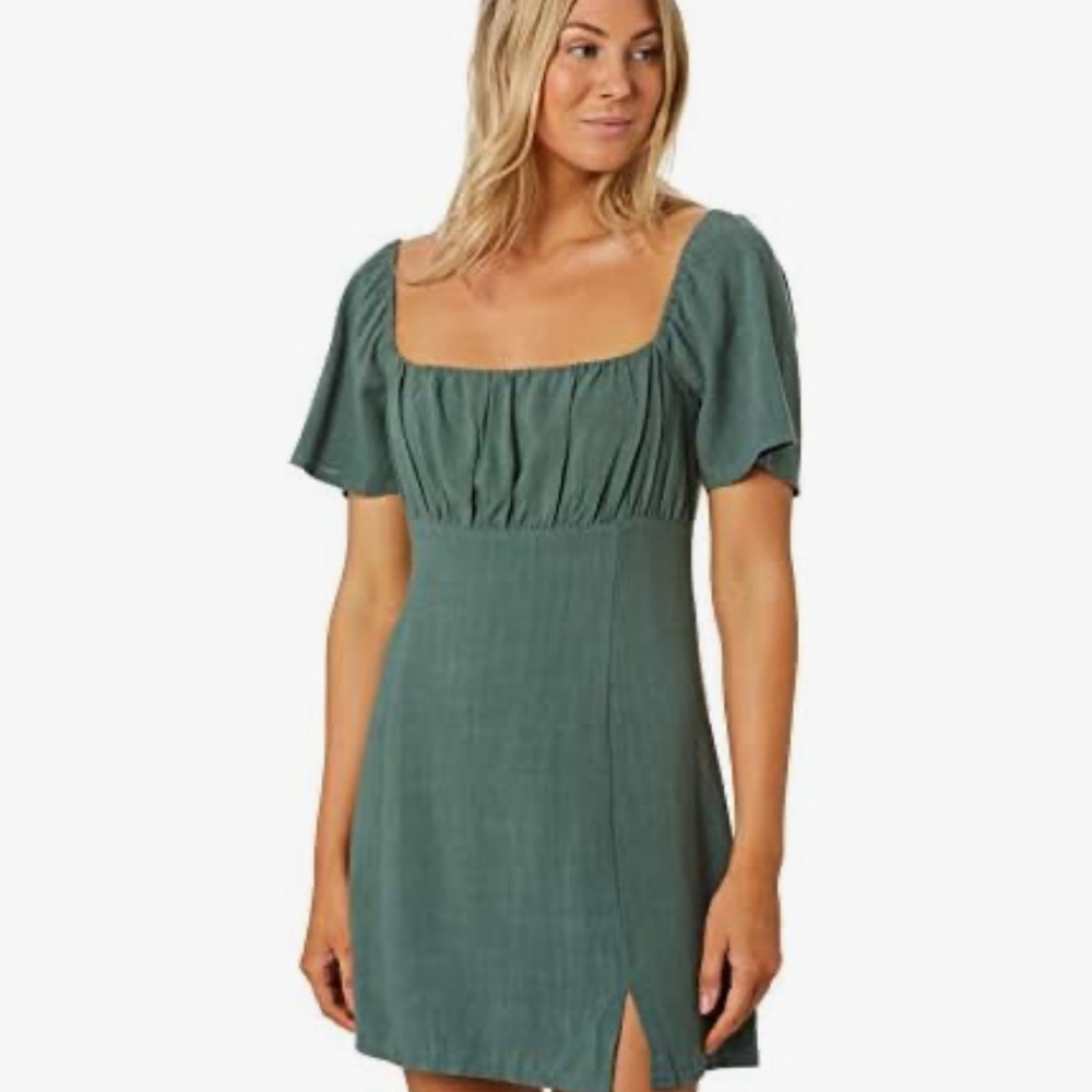 MINKPINK Green Ruched Flutter Sleeve Sundress